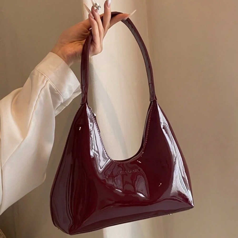 Korean Style Niche Red Lacquer Leather Crescent Shoulder Bag, Ladies Handbag,